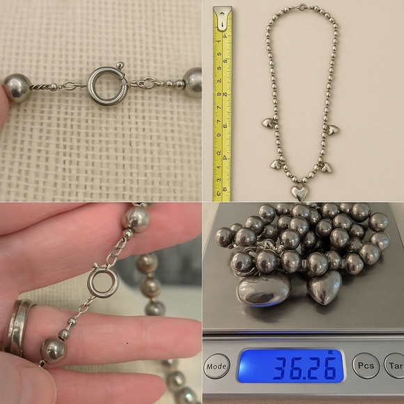 ✨ Vintage Sterling Silver Puffy Heart Necklace – 36.26g – Mid-Century Estate ✨ - Picture 5 of 8